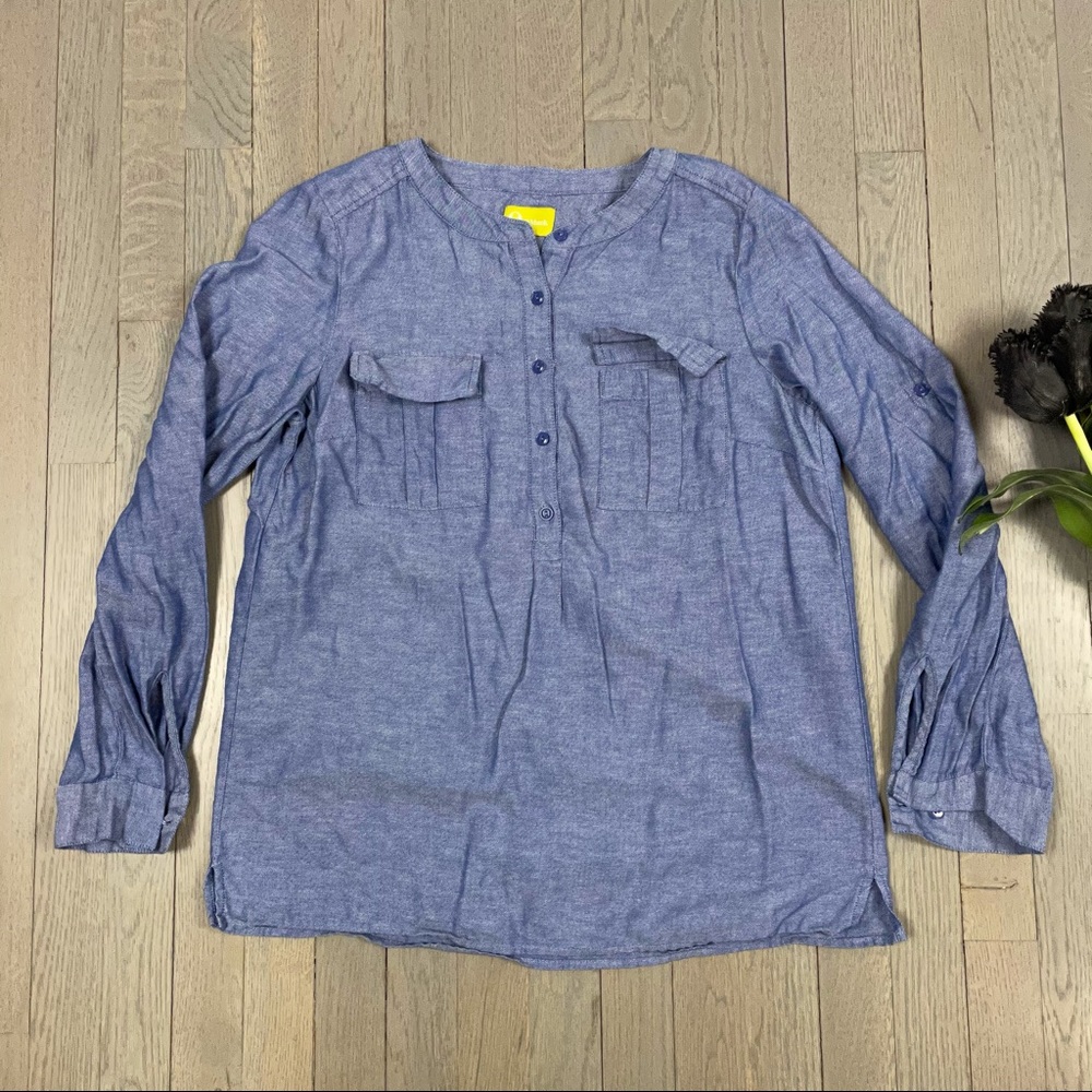 Q Mack Long Sleeve Henley Chambray Denim Shirt
